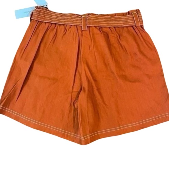 Calvin Klein Size XL Linen Blend Stitched Tie Waist Belted Shorts Burnt Orange - Picture 5 of 10